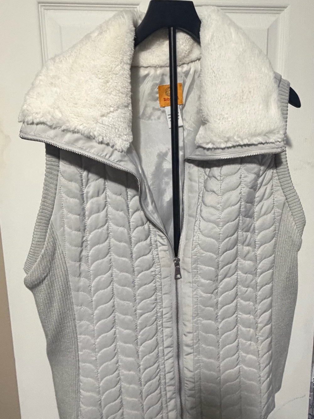 Ruby Rd. Light Gray Quilted Sherpa Collar Vest